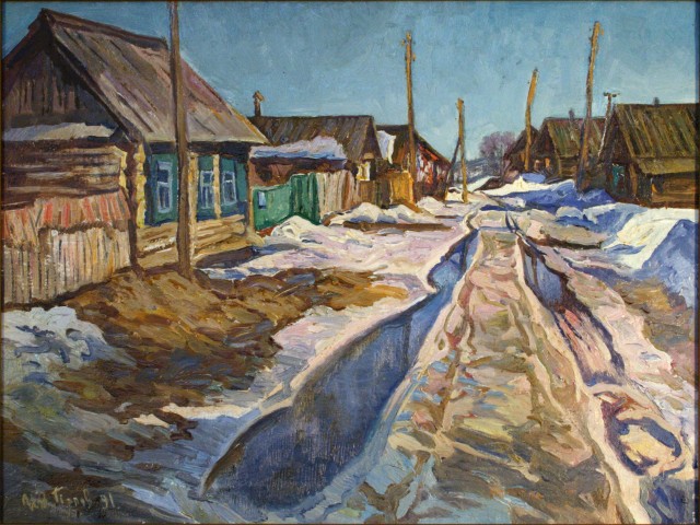 Попов Иван Петрович (1926-2007). Весна на Баклани. 1991. Картон, масло, 45х60 см. ВММЗШ ОФ 1364