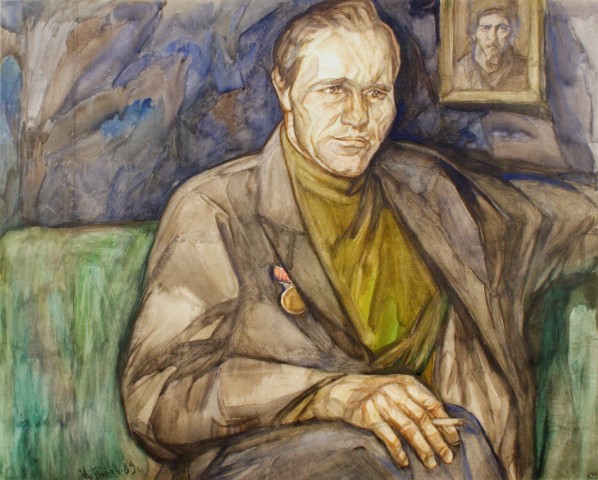 Попов Иван Петрович (1926-2007). В.М. Шукшин в своем доме. Бумага, акварель, 60х73 см. ВММЗШ ОФ 1103